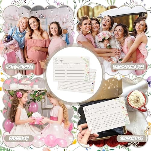 JOETMAE 50PCS Wildflower Recipe Cards - 4×6 In Double Sided | Thick Card stock|Blank|Wildflower Design|For Wedding, Bridal Shower, Baby Shower Kitchen Diaries Banquet Preparation thumbnail 6