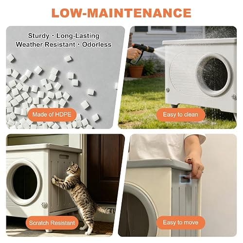 WOWOTOZN Outdoor Cat House Weatherproof,Heavy-Duty Feral Cat Shelter with Escape Door&PET Door Flap,Elevated Stackable for Yard,Porch&Barn,All Seasons with Soft Cushion thumbnail 8