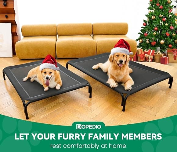 Elevated Dog Bed Raised Outdoor Dog Cot for Extra Large Dogs, Installation Requires No Tools, Frame with Washable Cooling Breathable Mesh Anti-Slip Feet, Indoor Pet Bed, Black, 48.8 Inches thumbnail 6