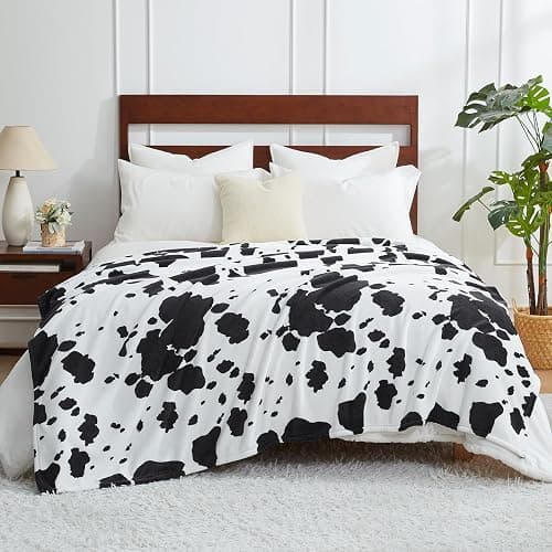 Cozy Bliss Cow Print Throw Blanket Non Shedding MilkyPlush™ Fleece 330GSM Thick Blankets Western Room Decor Super Soft Warm for Adults Kids Girl Gifts Bedroom Couch Sofa Travel Black White 50"x60" thumbnail 5