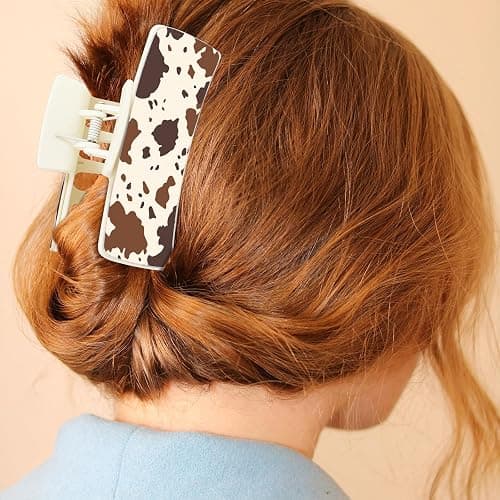 Yussti Western Leather Hair Claw Clips Sunflower Floral Square Claw Clips | for Hairstyling Southwest Cow Print Cowhide Hair Accessories Large Aesthetic Western Cowgirl Stuff Gift for Women Girls thumbnail 2