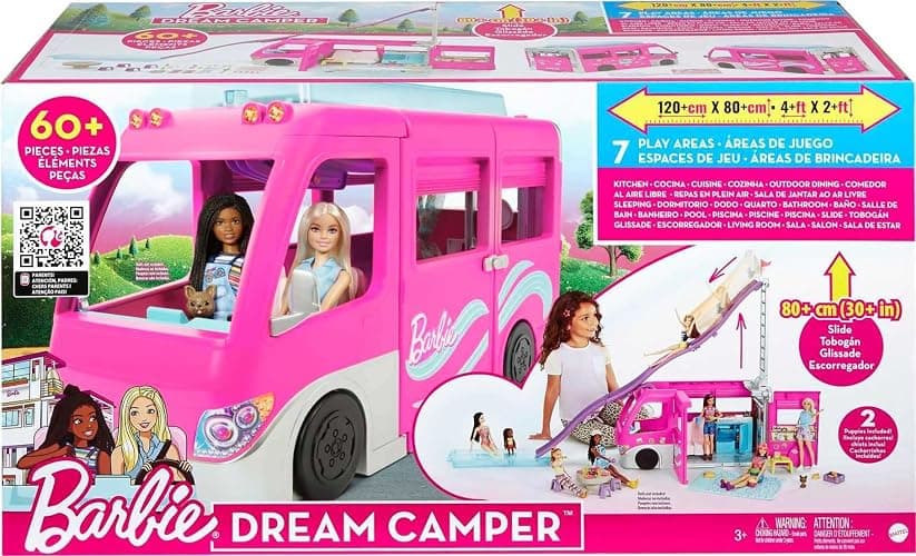 Barbie Camper, Doll Playset with 60 Accessories, 30-Inch-Slide and 7 Play Areas, Dream Camper thumbnail 6