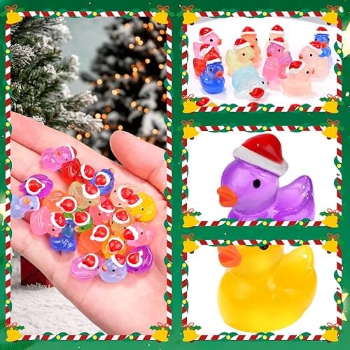 120Pcs Luminous Christmas Mini Resin Duck 14 Colors Glow in The Dark Small Duck Figurines for Miniature Christmas Decor Aquarium Ornament Dollhouse Decoration DIY Slime Craft Kit Birthday Party Favors thumbnail 4