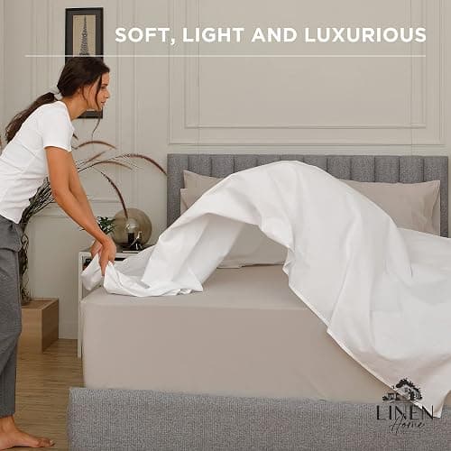 Linen Home 100% Cotton Percale Weave Fitted Sheet, Full Size, White, 1 Deep Pocket Fitted Sheet, Fits Mattress Upto 16" Crisp and Cool Strong Bed Linen, 54"X75"+15" thumbnail 7