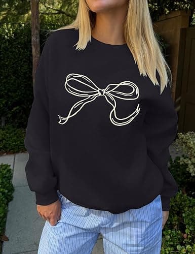 SHBECYDE Women Oversized Sweatshirt Bow Crewneck Long Sleeve Fleece Pullover Top Clean Girl Aesthetic Fall Sweatshirt Outfits thumbnail 3