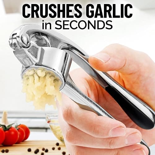 Zulay Kitchen Premium Garlic Press Set - Rust Proof Professional Garlic Mincer Tool - Easy-Squeeze, Easy-Clean with Soft, Ergonomic Handle - Silicone Garlic Peeler & Brush (Chrome) thumbnail 3