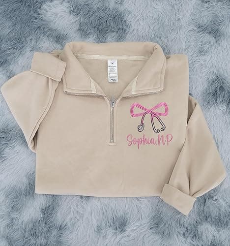 Chillever Personalized Embroidered Nurse Practitioner Quarter Zip Sweatshirt, Custom NP Shirt, Nursing Apparel, NP Graduation Gift 2025, Nurse Appreciation Clothing, Practical Nurse Gifts thumbnail 7
