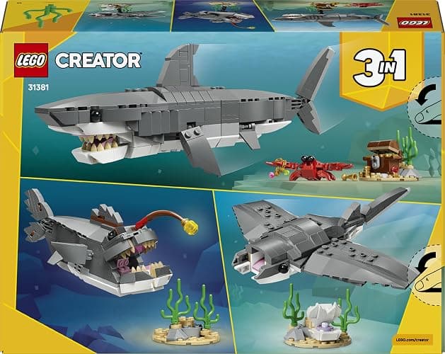 LEGO Creator 3in1 Fierce Shark with a Treasure Chest Toy - Sea Animal Figure Transforms into an Anglerfish or Manta Ray - Room Decor Idea for 8+ Year Old Boys & Girls - 31381 thumbnail 9