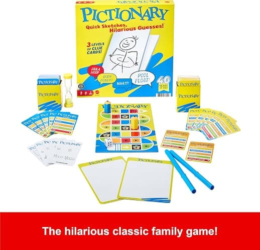 Mattel Games Pictionary Family Board Game for Kids, Adults and Game Night for 2 Teams with Erasable Markers, Boards and Sand Timer thumbnail 3