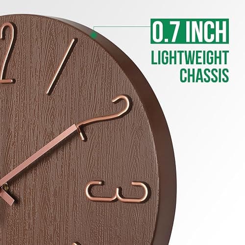bakbrand Wall Clock 12 Inch Silent Non-Ticking Imitation Wood Indoor Clock Round Brown Decor Clock Modern 3D Figures Quartz Wall Clocks for Home, Hotel, Office, School thumbnail 4