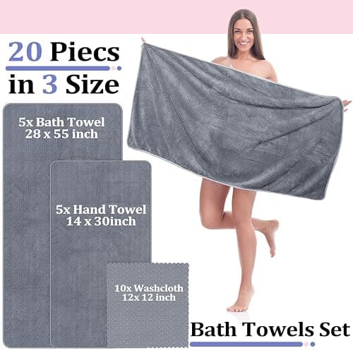 Mixweer 20 Pcs Bath Towel and Washcloths Set for Bathroom Includes 5 Bath Towels 5 Hand Towels 10 Washcloths, Soft Coral Velvet Absorbent Quick Dry for Sports Shower Hotel Spa(Multicolor) thumbnail 2