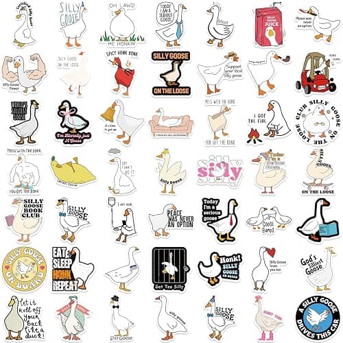 Funny Goose Stickers for Water Bottle, ZLWSD Cute Cartoon Goose Vinyl Decals for Kids Teens Adults, 50Pcs Animals Waterproof Labels Sticker for Graffiti Cups Guitar Luggage Scrapbook thumbnail 4