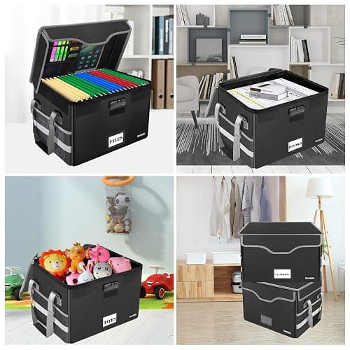 DocSafe File Box Fireproof Document Box with Lock,File Storage Organizer Box with Mesh Pockets,Collapsible Portable File Box Home Office File Cabinet with Handle for Hanging Letter/Legal Folder,Black - Black - 1 pack-Box with Lock thumbnail 2