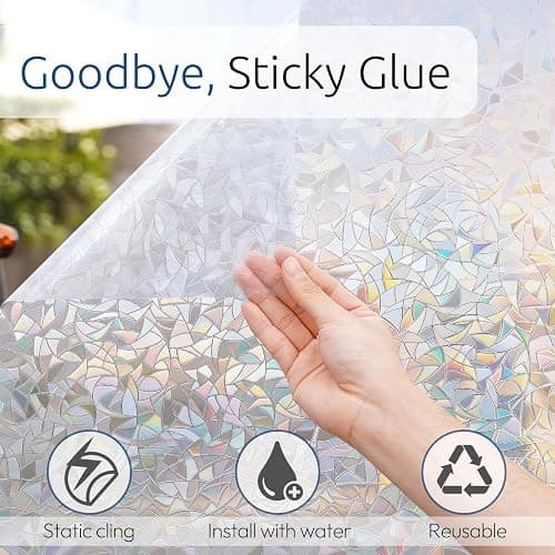 rabbitgoo Window Privacy Film Rainbow Film Decorative Window Sticker, 3D Static Stained Glass Cling Tint for Home Heat Control Non-Adhesive, 17.5 x 78.7 inches thumbnail 5