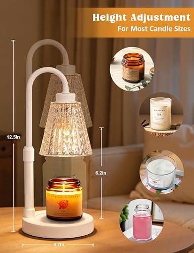 Innqoo White Crystal Candle Warmer Lamp with Timer, Dimmable Candle Warmer for Jar Candles, Height Adjustable Wax Melts Warmer, Birthday Gifts for Women Mom, House Warming Gifts New Home Decor thumbnail 2