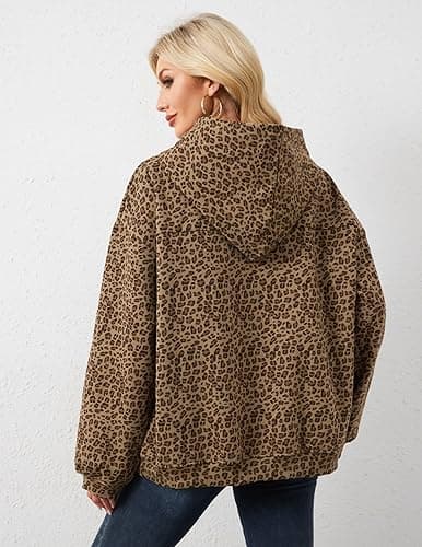 Eutten Womens Camo Hoodies Maple Leaf Print Oversized Hooded Sweatshirt Fleece Pullover Sweatshirts Long Sleeve with Pocket - Small - Leopard Khaki thumbnail 3