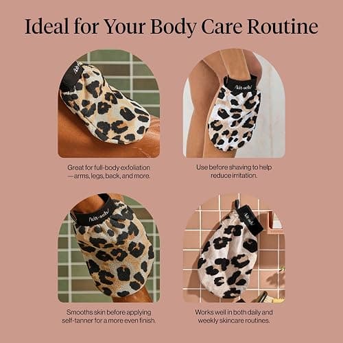 Kitsch Exfoliating Glove – Korean Exfoliating Mitt & Deep Exfoliating Body Scrubber for Shower, Bath | Body Exfoliator, Dead Skin Remover | Skin Care for Smooth, Renewed Skin - 1pc, Leopard thumbnail 5