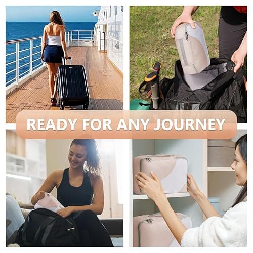 10 Set/8 Set Packing Cubes for Travel, Gifts for Women Mom,Anti-Tearing Suitcase Organizer for Luggage with Shoe & Hanging Toiletry Bag,OlarHike Vacation Essentials & Accessories for Cruise Ship,Cream thumbnail 7