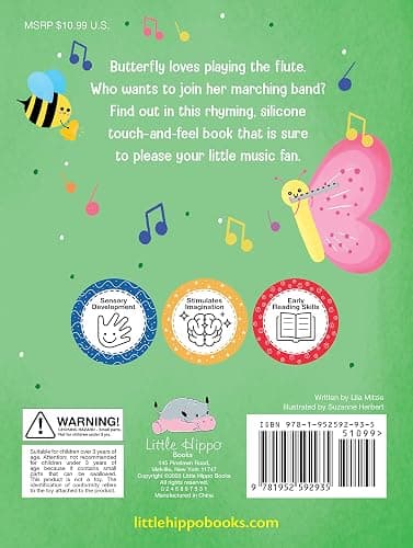 Butterfly's Marching Band - Silicone Touch and Feel Board Book - Sensory Board Book thumbnail 2