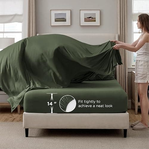 Bedsure Oversized Queen Comforter Set Olive Green - Bed in a Bag Bedding Set 7 PCS, GentleSoft™ Pintuck Bed Set Gift for Family, Pinch Pleat All Season Comforter with Sheets, Pillowcases & Shams thumbnail 6