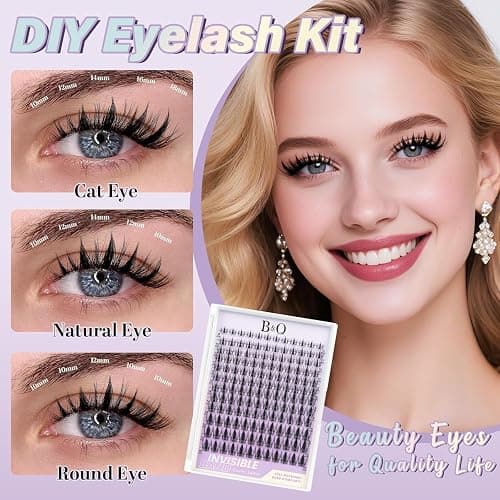 B&Q Fairy Lash Clusters Kit Natural Lashes Clusters Wispy Invisible Band Manga Lashes Individual Lashes Bond and Seal Eyelash Extension Kit Easy Removal (Fairy Kit-8-18MIX) thumbnail 3