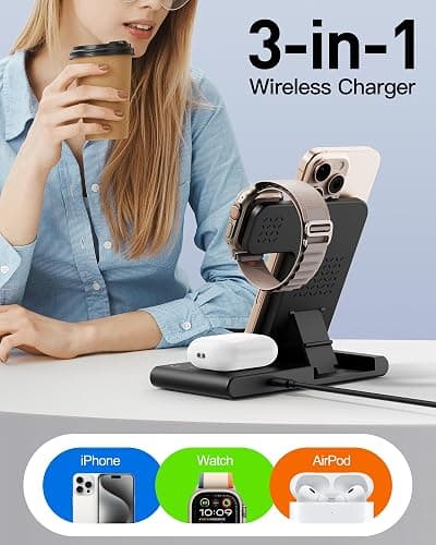 RYND 2025 Travel Portable Wireless Fast Charger for Apple & Android Charging Station,3 in 1 Charging for iPhone17 16 15 14 13 12,Apple Watch Series & Air pods 4 3 2 Pro,Samsung Galaxy thumbnail 7