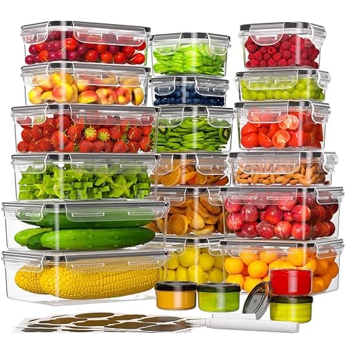 KEMETHY 44-Piece Food Storage Containers with Lids(22 Containers & 22 Lids), Plastic Food Containers for Pantry & Kitchen Storage and Organization, BPA-Free, Leak Proof, Reusable with Labels & Pen - Image 1