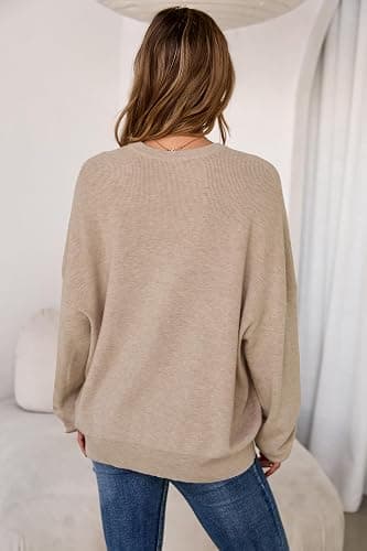 Arach&Cloz Women's Wool Blend Oversized Sweaters Crewneck Casual Fall Outfits Fashion Tops thumbnail 3