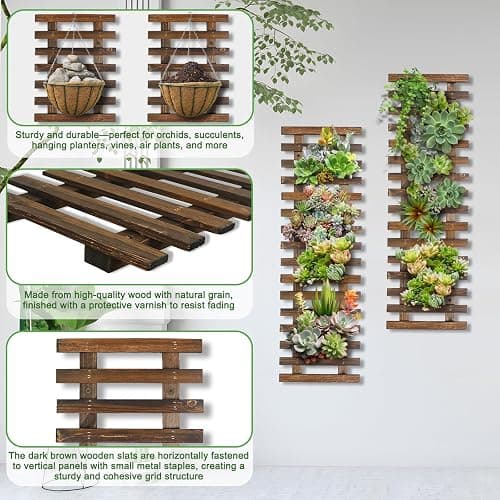 Mulctun 2 Pcs Wall Planters - 11.4"W x 35.43"H Wooden Wall Planters for Indoor Outdoor Plants,Hanging Wood Wall Trellis,Wall Mounted Plant Holder for Orchids,Succulent,Air Plants,Hanging Pots Display thumbnail 5