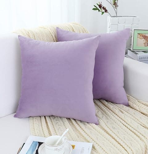 Jeneoo Comfy Soft Thick Velvet Throw Pillow Cases for Sofa Couch, Decorative Solid Square Cushion Covers for Bedroom Car (Lavender, 18 x 18 Inches, 2 Pieces) thumbnail 2