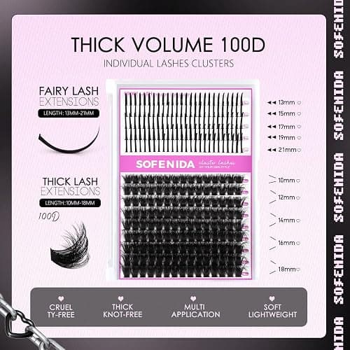 Lash Clusters Thick Lash Cluster with Lash Spikes 13-21MM Eyelash Clusters Thick Volume DIY Fairy Spiky Lash Extension Manga Lash Clusters Volume Cluster Lashes by SOFENIDA(100D-10-18MM) thumbnail 5