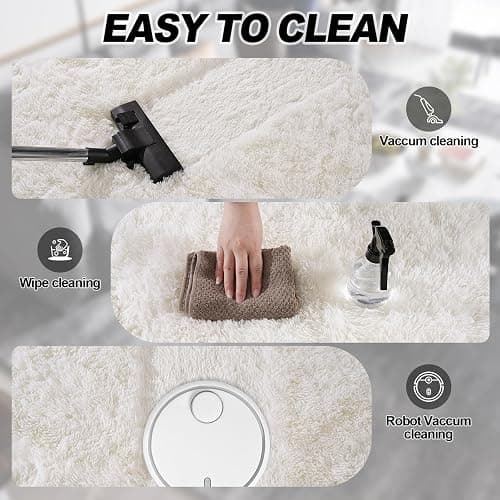 Cream White Plush Rug for Living Room Fuzzy Carpet for Bedroom Dorm, Non-Slip High Pile Rug, Shag Rug for Playroom Nursery Home Office Decor 6X9 Ft thumbnail 7