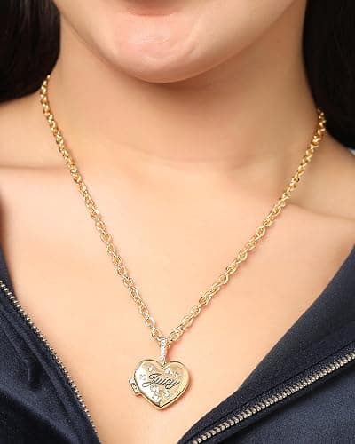 Juicy Couture Logo Heart Necklaces for Women 16-28"+2", Gold-Tone Heart Pendant Necklace, Juicy Gifts thumbnail 3