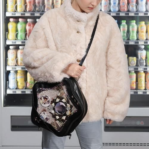 Arkefi Star Shape Ita Bag PU Leather Pins Display Crossbody Bag Backpack Y2k Aesthetic Cute Handbag, Black thumbnail 5