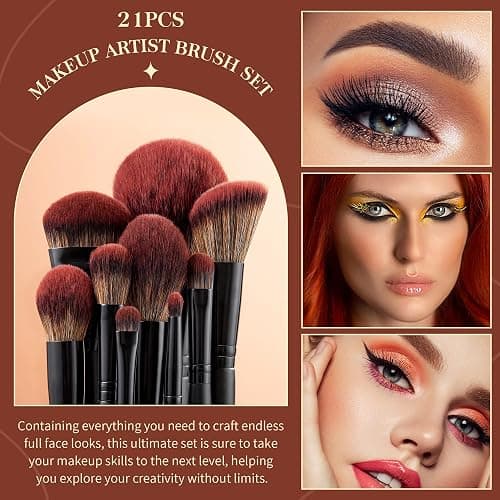 Jessup Makeup Brushes Set Professional 21Pcs Black Complete Collection, Synthetic Hair Mkae up Brushes, Powder Blending Foundation Highlight Contour Concealer Eyeshadow Eye liner Spoolie T271 thumbnail 3