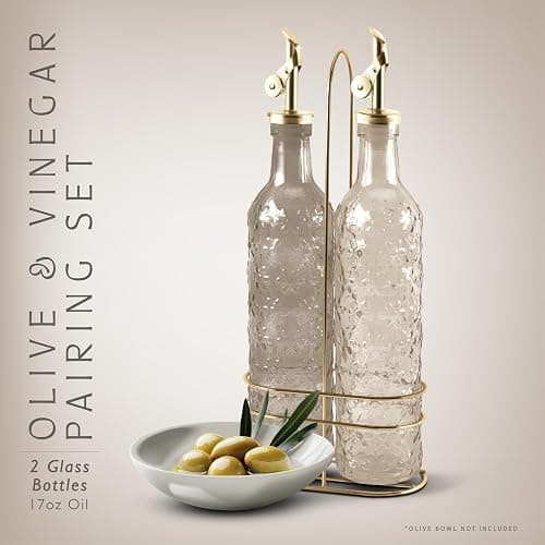 COOK WITH COLOR Glass Olive Oil Bottle Dispenser - 2 Pack- 17oz Oil and Vinegar Cruet - Olive Oil Carafe Decanter for Kitchen, Floral, Brown thumbnail 3