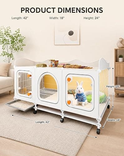 VNE Rabbit Cage with Storage Shelf & Wheels, Bunny Cage Indoor | Storage Shelf, Wheels, Transparent Door, Pull-Out Tray thumbnail 7