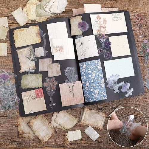 445 PCS Vintage Scrapbook Paper Journaling Scrapbooking Supplies Kit Aesthetic Decorative Craft Paper include 40 Sheet Flowers Stickers for Planner, Bullet Journaling, Junk Journal, Retro Crafts thumbnail 5