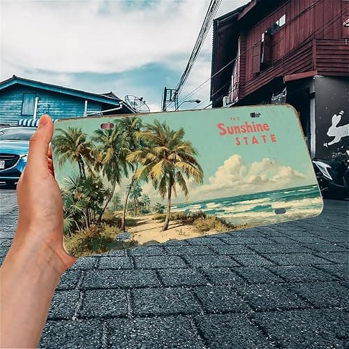 Vintage Florida Metal Tin Sign The Sunshine State Palm Trees Ocean Waves Wall Decor for Home Bar, License Plate, Garage, Man Cave, Farmhouse thumbnail 2