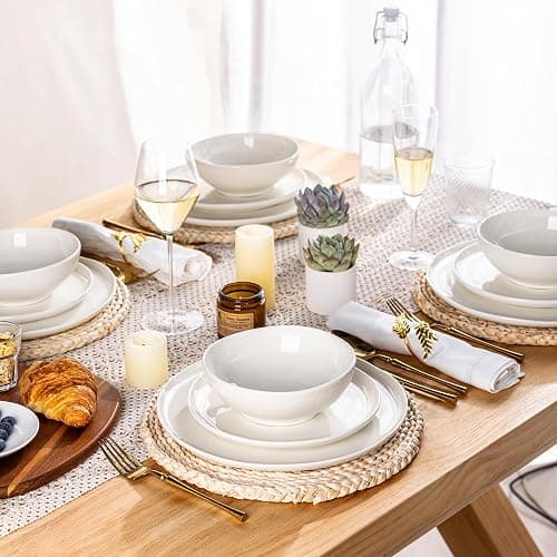 LERATIO Ceramic Dinnerware Sets for 4,Porcelain Plates and Bowls Sets with Wavy Edge,Microwave & Dishwasher & Oven Safe,Light Weight & Scratch Resistant Dishes Sets thumbnail 9