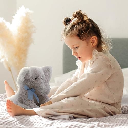 11" Plush Super Soft Elephant Teddy Bear Cuddling Baby Gift Toy with Ribbon (Grey Elephant) thumbnail 2