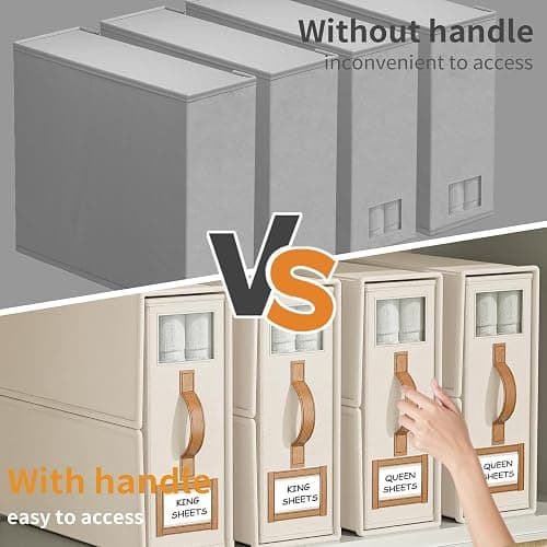 BigPonPon 6 Pack Bed Sheets Organizers And Storage (King Size),Foldable Sheet Organizer With Handle For Linen Closet,Bedding Organizer Storage For Sheets, Duvet Cover (Beige, XCDSN-002 thumbnail 4