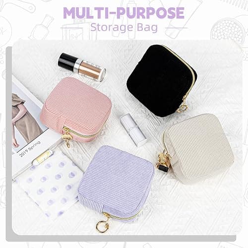 Playexen Period Bag for Teen Girls, Corduroy Sanitary Napkin Storage Bag, Menstrual Pad Pouches Tampon Holder for Purse thumbnail 4