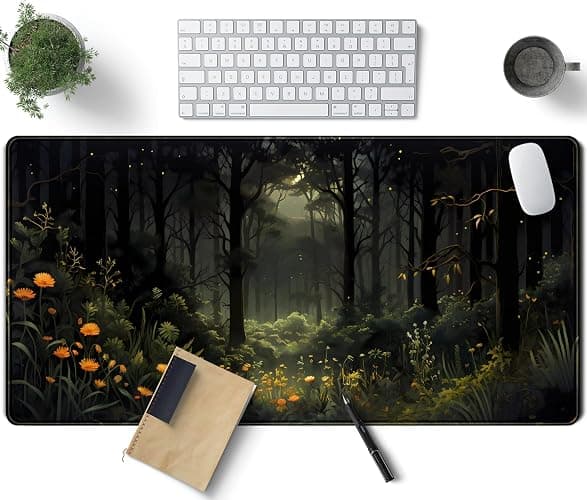Dark Forest Desk Mat Mouse pad, Green Nature Deskmat XXL Large Extended Aesthetic Plant Mousepad Gaming Desk Pad, Big Laptop Computer Keyboard and Mouse Mat for Women Office Desk Decor 31.5x15.7 in - Image 1