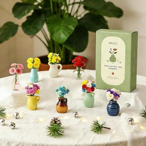 Renmxj 8 Pcs Refrigerator Magnets - Cute Mini Ceramic Vase Fridge Magnets with Artificial Flowers, Funny Tiny Vase Magnet for Fridge Decorative, Office, Kitchen, Locker, Whiteboard thumbnail 2