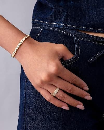 PAVOI 14K Gold Plated Tennis Bracelets for Women - Bezel Set Cubic Zirconia Bracelet - Simulated Diamonds Round, Trillion, Trinity, Radiant, Pear, Heart Cut Stones Wedding Jewelry Gifts for Brides thumbnail 3