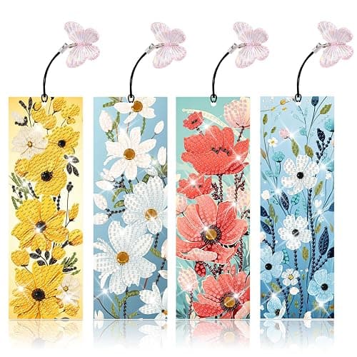 4pcs Flower Diamond Art Bookmarks Kit Floral Diamond Bookmarks for Adults 5D DIY Diamond Art Kit for Spring Reading Lover Book Lover Students DIY Gem Crafts Gift - Image 1