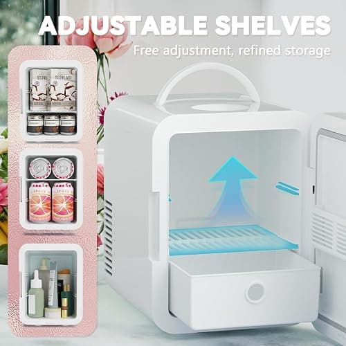 EUHOMY Mini Fridge, 5L AC/DC Small Refrigerator with Dimmable LED Mirror, Portable Cooler and Warmer for Skin Care, Cosmetics, Beverage, 5L Makeup Mini Skincare Fridge for Bedroom, Car, Office, White thumbnail 5