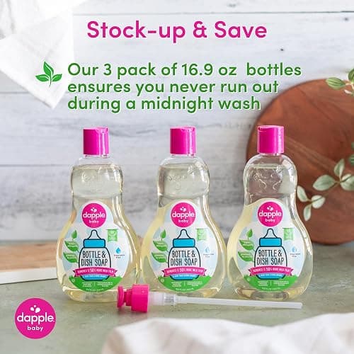 Dapple Baby Bottle Soap, Hypoallergenic Dish Soap for Baby Bottles, Powered by Plants, 1 Pump Included, Packaging May Vary, Fragrance Free, 16.9 Fl Oz (Pack of 3) thumbnail 7