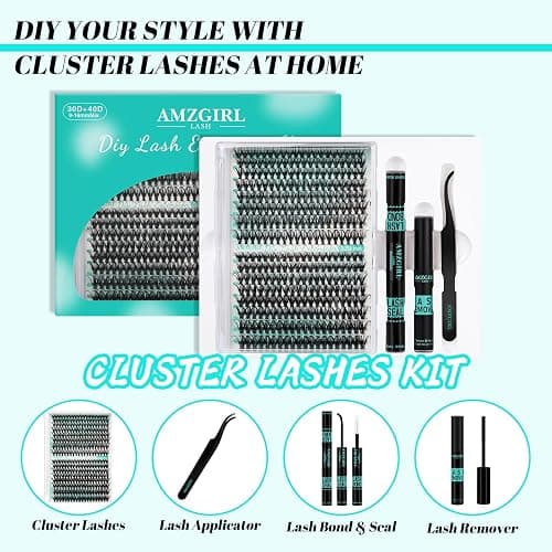 AMZGIRL Lash Clusters Kit 320Pcs, 30D+40D D Curl Wispy Eyelash Extensions | DIY Individual Cluster Lashes with Bond and Seal, Remover & Applicator Tools, At Home Lash Extension Kit thumbnail 3